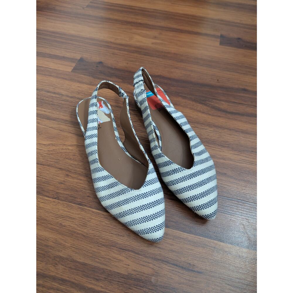 Striped Sling Back Flats Size 7.5 Cream & Navy Nautical Coastal Minimalist